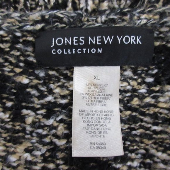 Jones New York Collection Open Cardigan Sweater Sz XL Black Textured Curved Hem - Picture 5 of 10